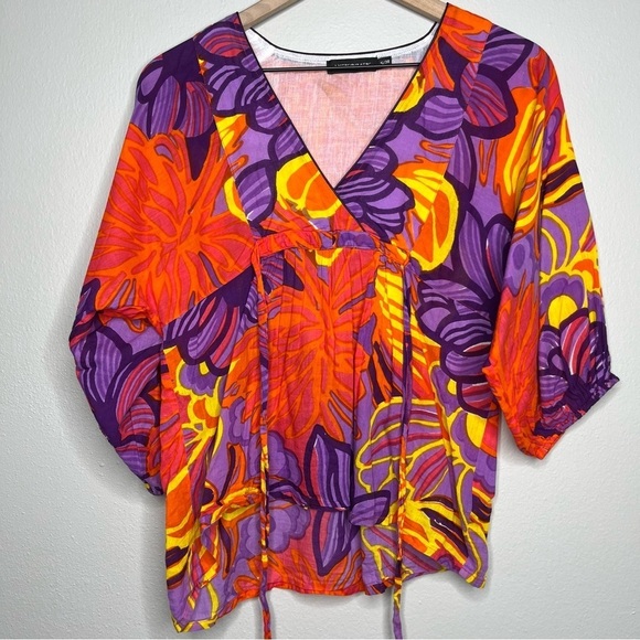 Antik Batik Women Blouse Top Small 38 Colorful Watercolor Floral Eclectic Resort - Picture 1 of 10